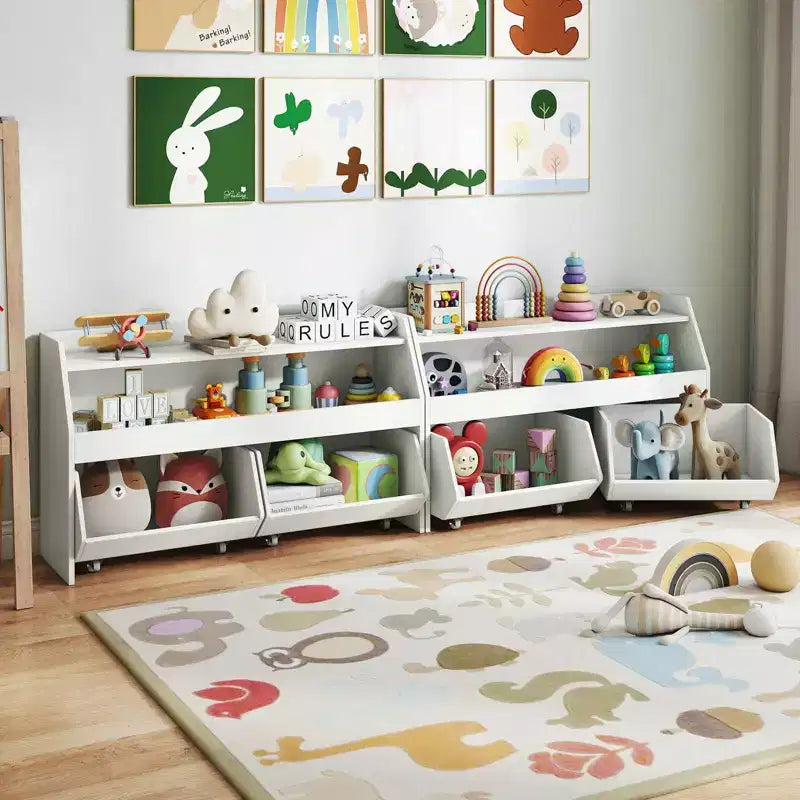 Costway Organizer Giocattoli per Bambini con 2 Cassetti Rimovibili e Vano a Giorno per Bambini Grigio/Bianco