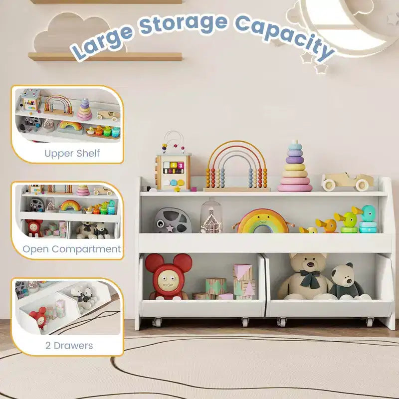 Costway Organizer Giocattoli per Bambini con 2 Cassetti Rimovibili e Vano a Giorno per Bambini Grigio/Bianco