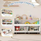 Costway Organizer Giocattoli per Bambini con 2 Cassetti Rimovibili e Vano a Giorno per Bambini Grigio/Bianco