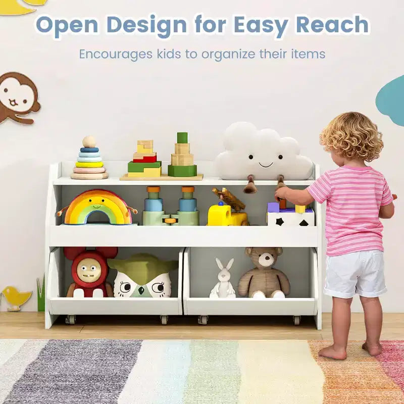 Costway Organizer Giocattoli per Bambini con 2 Cassetti Rimovibili e Vano a Giorno per Bambini Grigio/Bianco