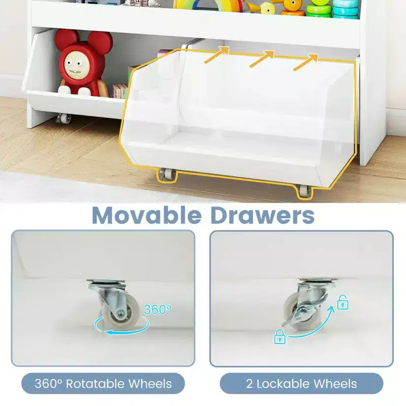 Costway Organizer Giocattoli per Bambini con 2 Cassetti Rimovibili e Vano a Giorno per Bambini Grigio/Bianco