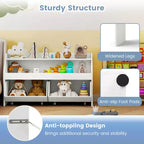 Costway Organizer Giocattoli per Bambini con 2 Cassetti Rimovibili e Vano a Giorno per Bambini Grigio/Bianco