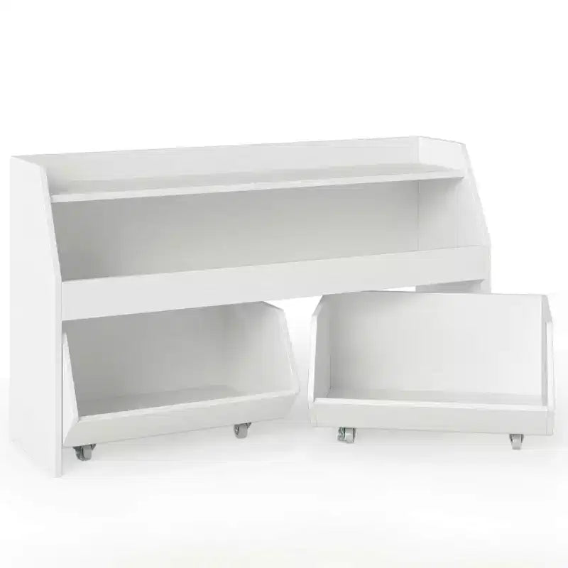 Costway Organizer Giocattoli per Bambini con 2 Cassetti Rimovibili e Vano a Giorno per Bambini Grigio/Bianco