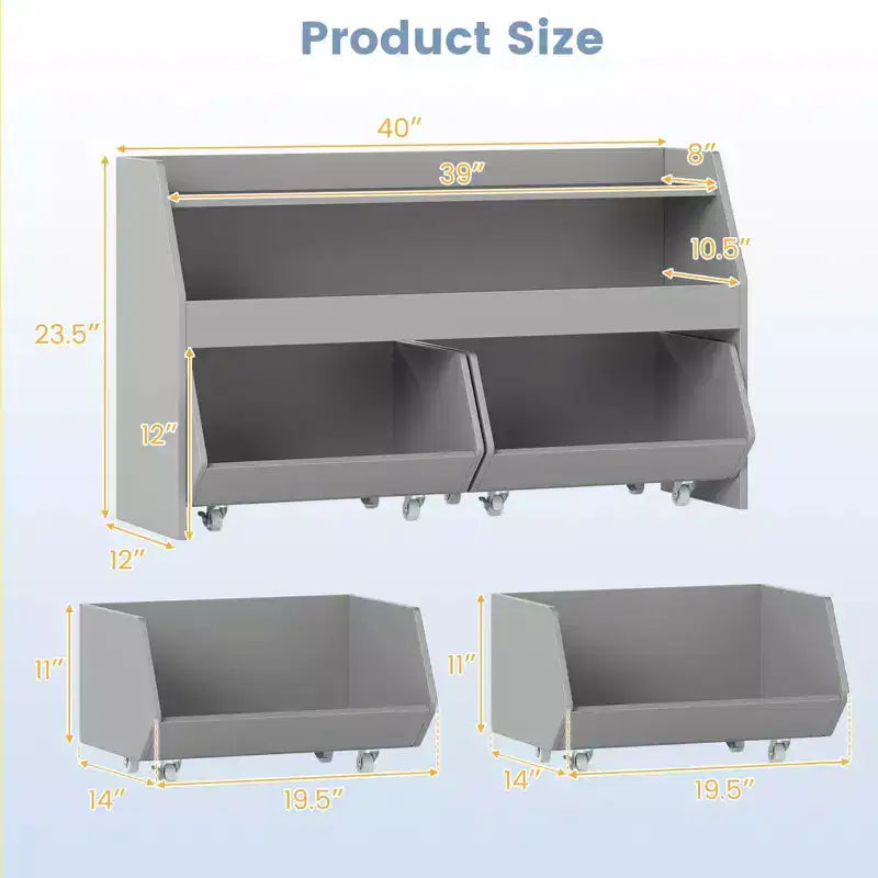 Costway Organizer Giocattoli per Bambini con 2 Cassetti Rimovibili e Vano a Giorno per Bambini Grigio/Bianco