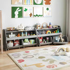Costway Organizer Giocattoli per Bambini con 2 Cassetti Rimovibili e Vano a Giorno per Bambini Grigio/Bianco