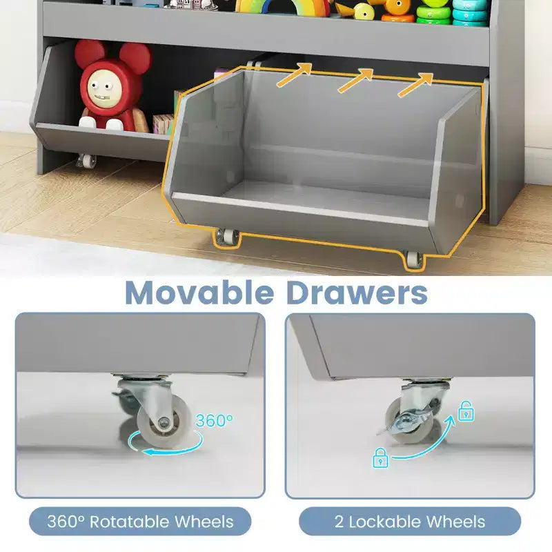 Costway Organizer Giocattoli per Bambini con 2 Cassetti Rimovibili e Vano a Giorno per Bambini Grigio/Bianco
