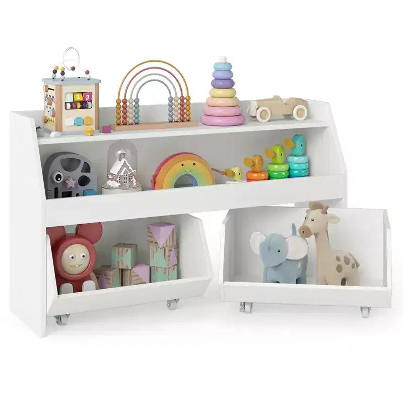 Costway Organizer Giocattoli per Bambini con 2 Cassetti Rimovibili e Vano a Giorno per Bambini Grigio/Bianco