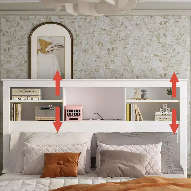 Testiera Famapy Bianca per Letti Matrimoniali/Queen, Luci LED Controllabili tramite App, Ripiani Regolabili, Soluzione Intelligente per la Camera da Letto