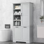 Mobiletto da bagno con ante e cassetti, cesto portabiancheria a ribalta, diversi vani portaoggetti, stile autoportante
