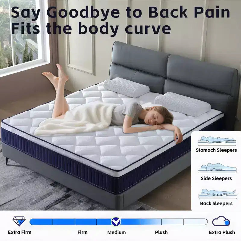 Materasso Okak medio-rigido con memory foam, materasso ibrido con molle insacchettate, materasso in scatola per casa, hotel, appartamento