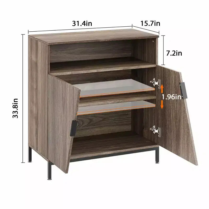 Credenza con Ante Incline, Madia Moderna in Legno Autoportante, Mobile Contenitore con Ripiani Regolabili, per Cucina, Sala da Pranzo, Soggiorno