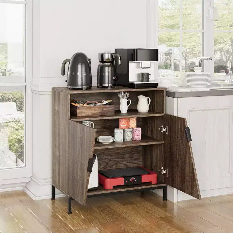 Credenza con Ante Incline, Madia Moderna in Legno Autoportante, Mobile Contenitore con Ripiani Regolabili, per Cucina, Sala da Pranzo, Soggiorno