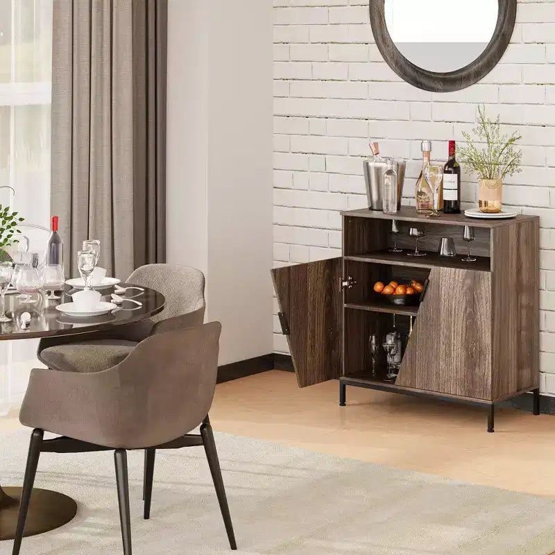 Credenza con Ante Incline, Madia Moderna in Legno Autoportante, Mobile Contenitore con Ripiani Regolabili, per Cucina, Sala da Pranzo, Soggiorno