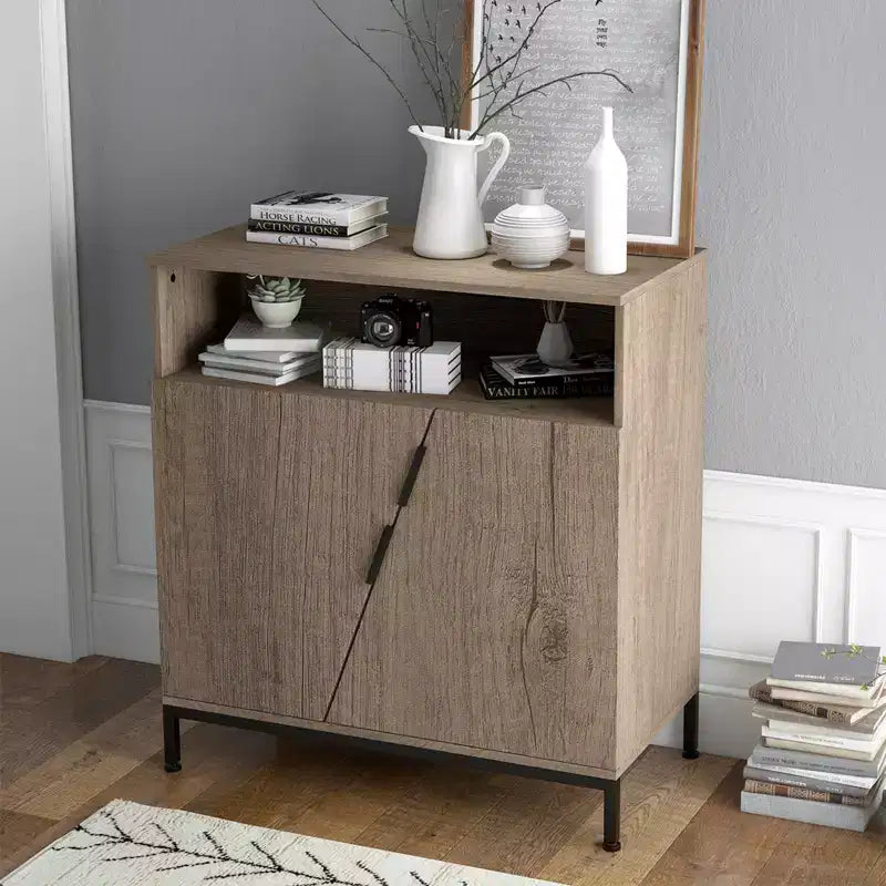 Credenza con Ante Incline, Madia Moderna in Legno Autoportante, Mobile Contenitore con Ripiani Regolabili, per Cucina, Sala da Pranzo, Soggiorno