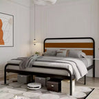 Struttura Letto King Size con Piattaforma, Struttura Letto King Size Stile Industriale con Testiera in Legno, Struttura Letto in Metallo Resistente con Supporti a Doghe Metalliche