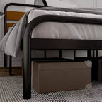 Struttura Letto King Size con Piattaforma, Struttura Letto King Size Stile Industriale con Testiera in Legno, Struttura Letto in Metallo Resistente con Supporti a Doghe Metalliche