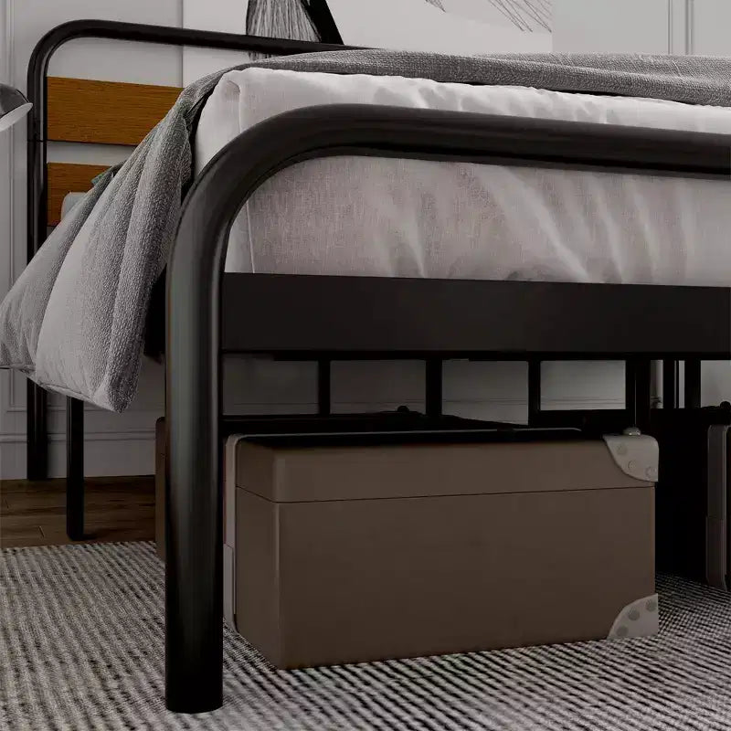 Struttura Letto King Size con Piattaforma, Struttura Letto King Size Stile Industriale con Testiera in Legno, Struttura Letto in Metallo Resistente con Supporti a Doghe Metalliche