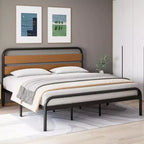 Struttura Letto King Size con Piattaforma, Struttura Letto King Size Stile Industriale con Testiera in Legno, Struttura Letto in Metallo Resistente con Supporti a Doghe Metalliche