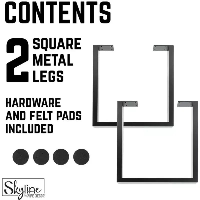Pipe Decor Gambe per Tavolino da Caffè o Tavolino d'Appoggio Skyline Nere Opache Quadrate in Metallo da 45,72 cm - Confezione da 2