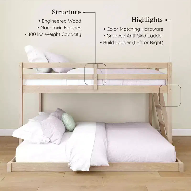 Letto a castello basso Bear Plywood a una piazza e mezza/matrimoniale