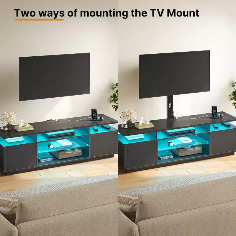 Greenstell Mobile TV Moderno da 51/59 Pollici, Centro Intrattenimento per Soggiorno con Luci LED e Stazione di Ricarica, Girevole e Regolabile in Altezza