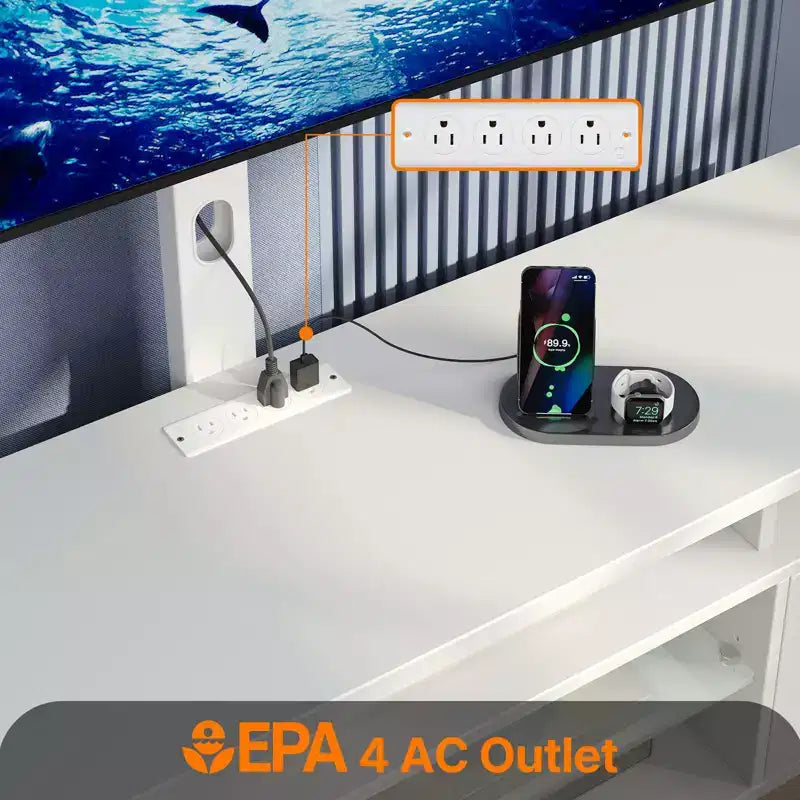 Greenstell Mobile TV Moderno da 51/59 Pollici, Centro Intrattenimento per Soggiorno con Luci LED e Stazione di Ricarica, Girevole e Regolabile in Altezza
