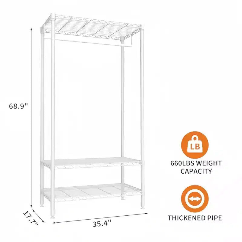 GustoWave Appendiabiti Robusto in Metallo con Ripiani, Organizer per Armadi Regolabili con 1 Asta Appendini, 35,4 L x 17,7 P x 68,9 A, Bianco