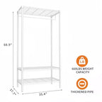 GustoWave Appendiabiti Robusto in Metallo con Ripiani, Organizer per Armadi Regolabili con 1 Asta Appendini, 35,4 L x 17,7 P x 68,9 A, Bianco