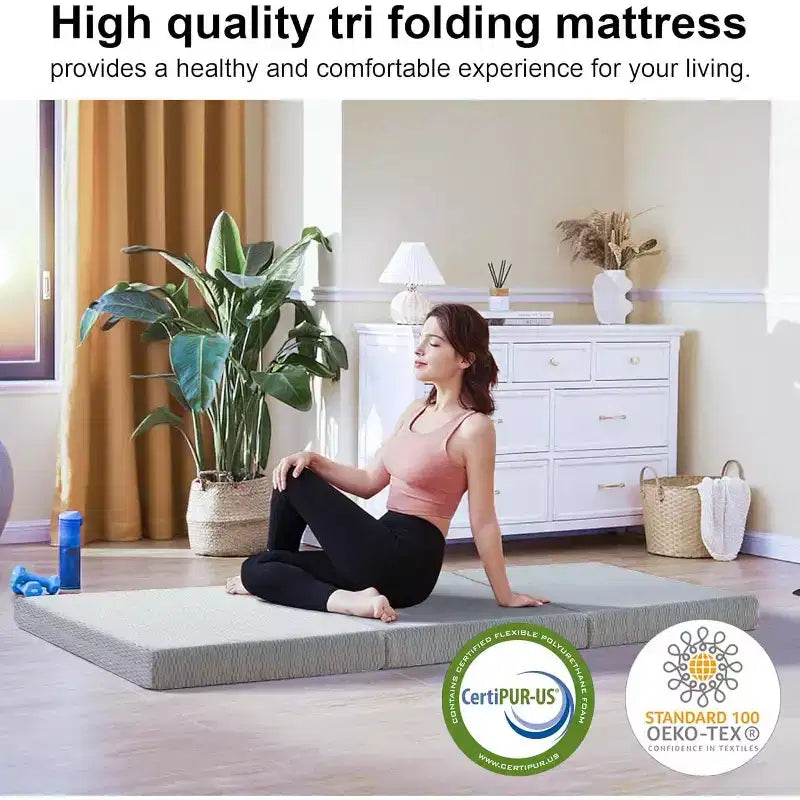 Dyonery Saldi! Materasso in memory foam a tre pieghe da 15 cm, materasso pieghevole portatile per letto a scomparsa con fodera lavabile