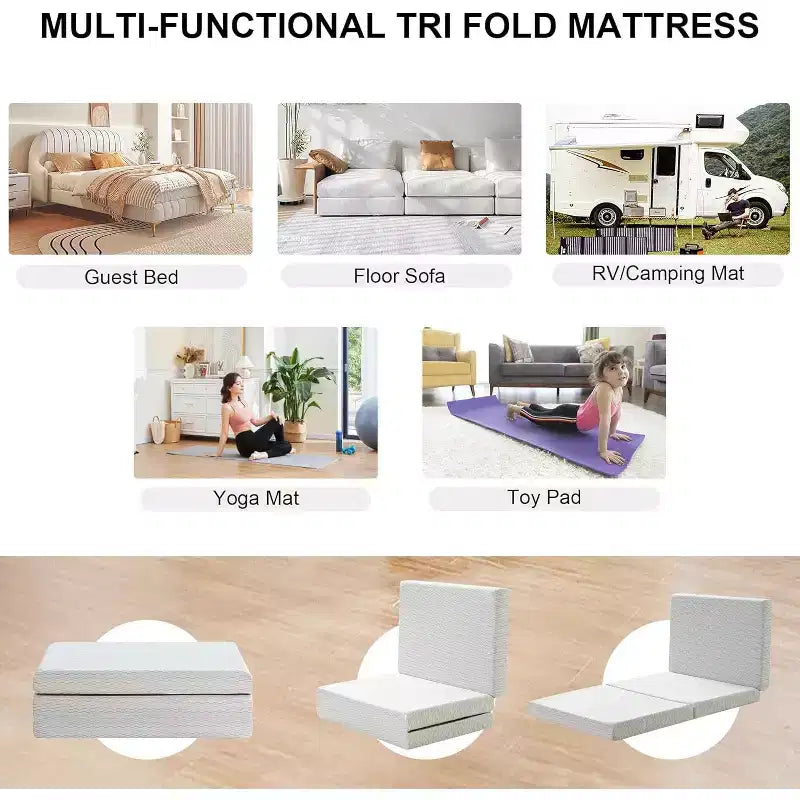 Dyonery Saldi! Materasso in memory foam a tre pieghe da 15 cm, materasso pieghevole portatile per letto a scomparsa con fodera lavabile