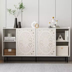 Mobiletto accentato invecchiato fatto a mano, struttura in legno di abete con dettagli intagliati, tavolo console multiuso, credenza e mobiletto contenitore per il soggiorno