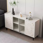 Mobiletto accentato invecchiato fatto a mano, struttura in legno di abete con dettagli intagliati, tavolo console multiuso, credenza e mobiletto contenitore per il soggiorno