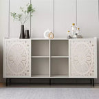 Mobiletto accentato invecchiato fatto a mano, struttura in legno di abete con dettagli intagliati, tavolo console multiuso, credenza e mobiletto contenitore per il soggiorno