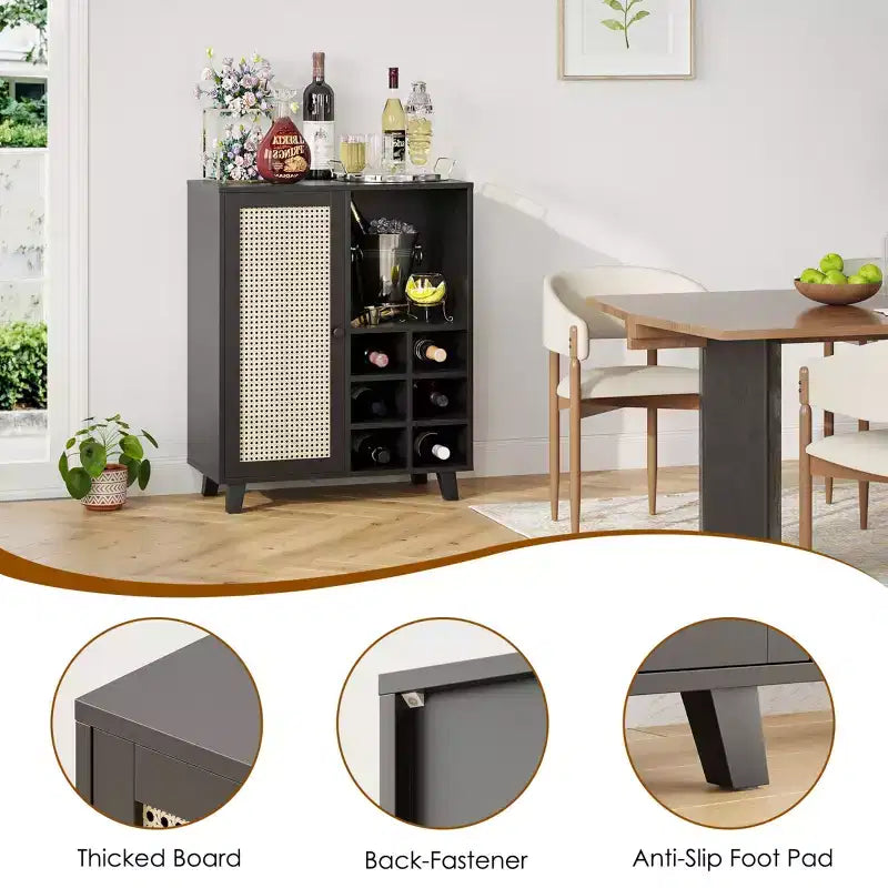 NAYSAYE 47 Bar Rail, Mobile Bar, Armadietto Contenitore, Bar con Portabottiglie per Casa Soggiorno Cucina Ingresso, Nero, 15*27.5*33.8