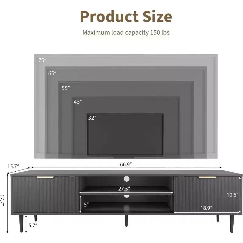 Mobili TV Moderni per Soggiorno con TV da 75 pollici, Porta TV con 2 Grandi Armadietti, Consolle Multimediale con Pannelli a Scanalature