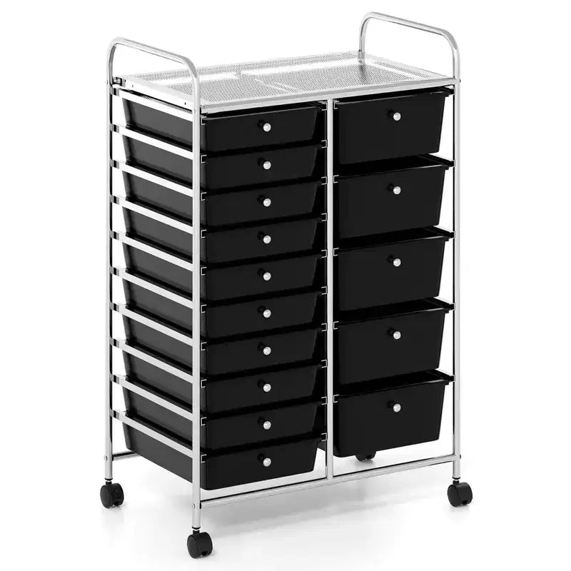 Carrello Costway a 15 cassetti con telaio in metallo cromato e ruote universali bloccabili Bianco/Nero/Trasparente/Multicolore