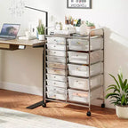 Carrello Costway a 15 cassetti con telaio in metallo cromato e ruote universali bloccabili Bianco/Nero/Trasparente/Multicolore