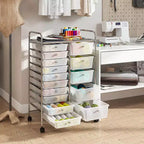 Carrello Costway a 15 cassetti con telaio in metallo cromato e ruote universali bloccabili Bianco/Nero/Trasparente/Multicolore