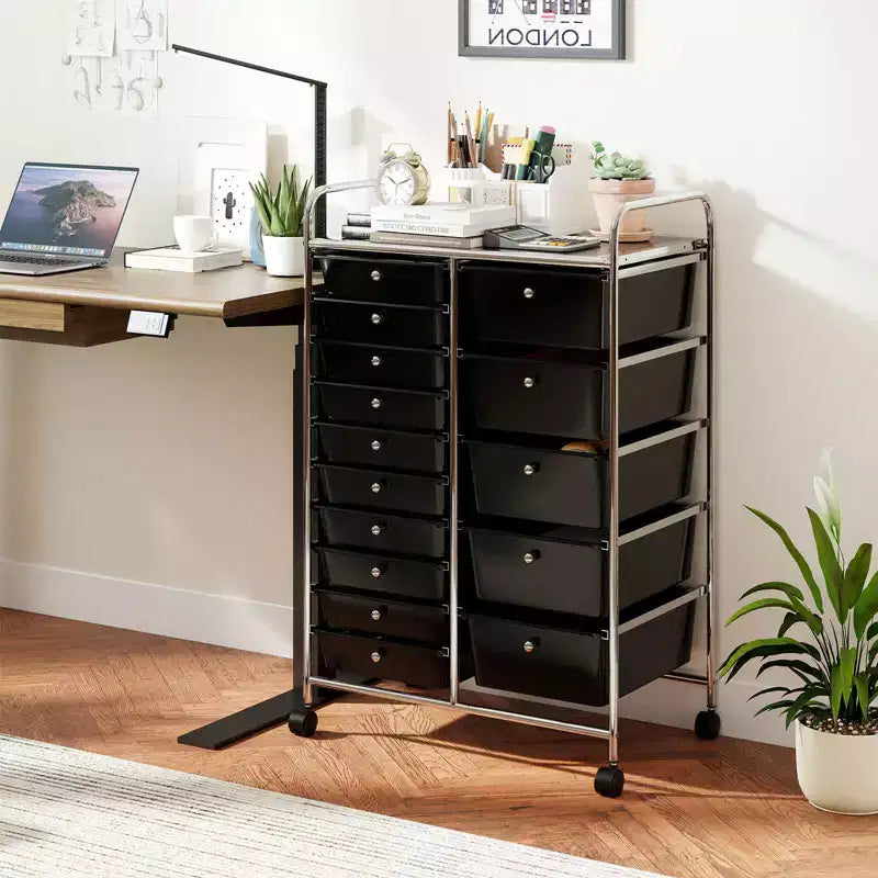 Carrello Costway a 15 cassetti con telaio in metallo cromato e ruote universali bloccabili Bianco/Nero/Trasparente/Multicolore