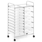Carrello Costway a 15 cassetti con telaio in metallo cromato e ruote universali bloccabili Bianco/Nero/Trasparente/Multicolore