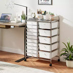 Carrello Costway a 15 cassetti con telaio in metallo cromato e ruote universali bloccabili Bianco/Nero/Trasparente/Multicolore