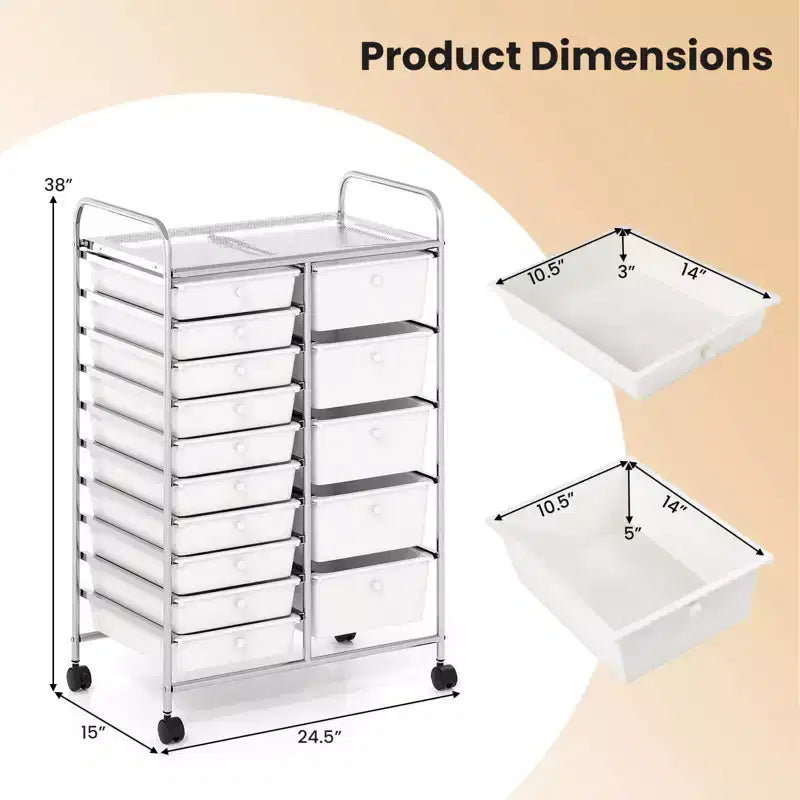 Carrello Costway a 15 cassetti con telaio in metallo cromato e ruote universali bloccabili Bianco/Nero/Trasparente/Multicolore