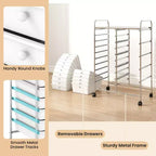 Carrello Costway a 15 cassetti con telaio in metallo cromato e ruote universali bloccabili Bianco/Nero/Trasparente/Multicolore