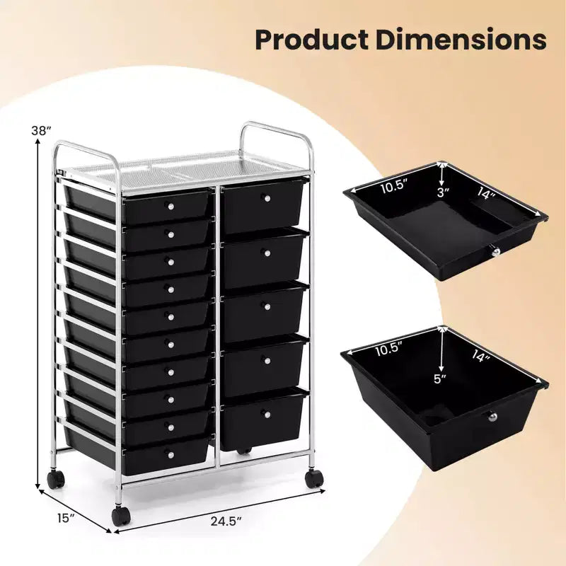 Carrello Costway a 15 cassetti con telaio in metallo cromato e ruote universali bloccabili Bianco/Nero/Trasparente/Multicolore