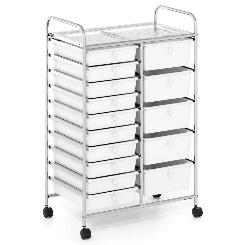 Carrello Costway a 15 cassetti con telaio in metallo cromato e ruote universali bloccabili Bianco/Nero/Trasparente/Multicolore
