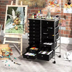 Carrello Costway a 15 cassetti con telaio in metallo cromato e ruote universali bloccabili Bianco/Nero/Trasparente/Multicolore