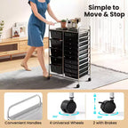 Carrello Costway a 15 cassetti con telaio in metallo cromato e ruote universali bloccabili Bianco/Nero/Trasparente/Multicolore