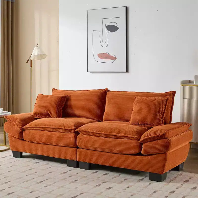 MAYEERTY Divano a due posti in velluto a coste trasformabile con cuscini, imbottito per camera da letto, soggiorno, ufficio, arancione