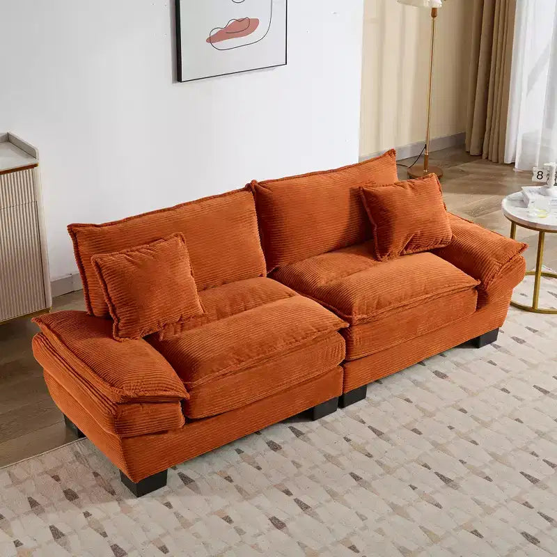 MAYEERTY Divano a due posti in velluto a coste trasformabile con cuscini, imbottito per camera da letto, soggiorno, ufficio, arancione