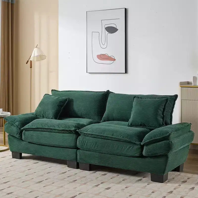 MAYEERTY Divano a due posti in velluto a coste con cuscini, imbottito per camera da letto, soggiorno, ufficio, verde